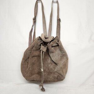 World Market Womens Small Suede Brown Bucket Backpack Tote Drawstring